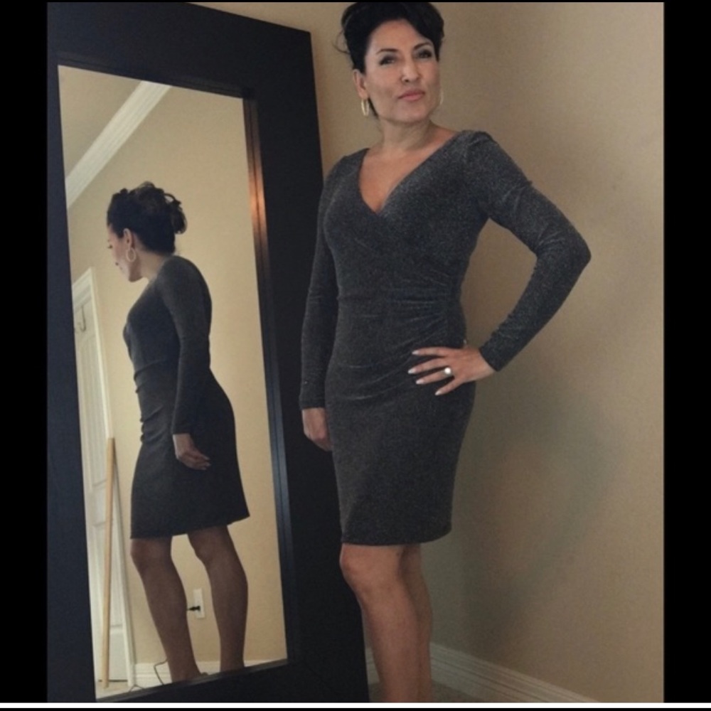 Calvin Klein dress sparkly black ruched midi